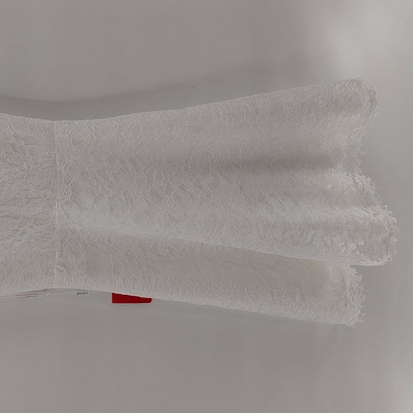 JJs House White V-neck Lace Midi Length Lace Overlay Sleeveless Wedding Dress - Picture 3 of 9